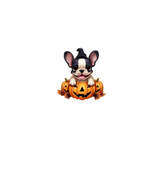 Halloween Boston terrier módra minta szürke pólón
