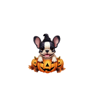 Halloween Boston terrier módra minta fehér pólón