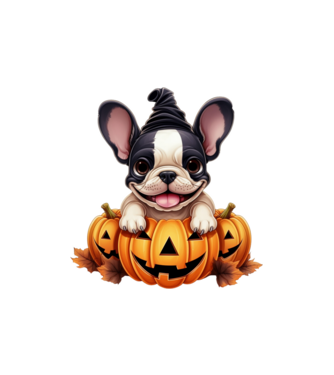 Halloween Boston terrier módra minta homokszín pólón