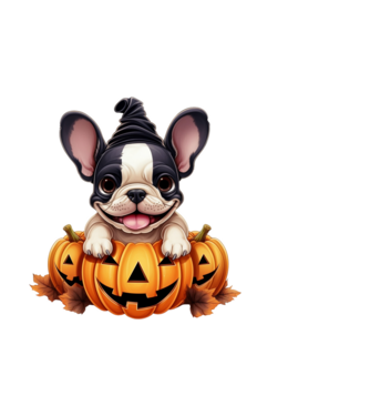 Halloween Boston terrier módra minta világoskék pólón