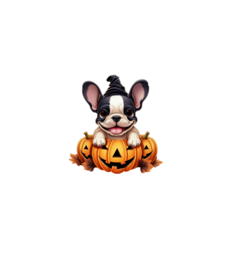 Halloween Boston terrier módra minta fehér pólón