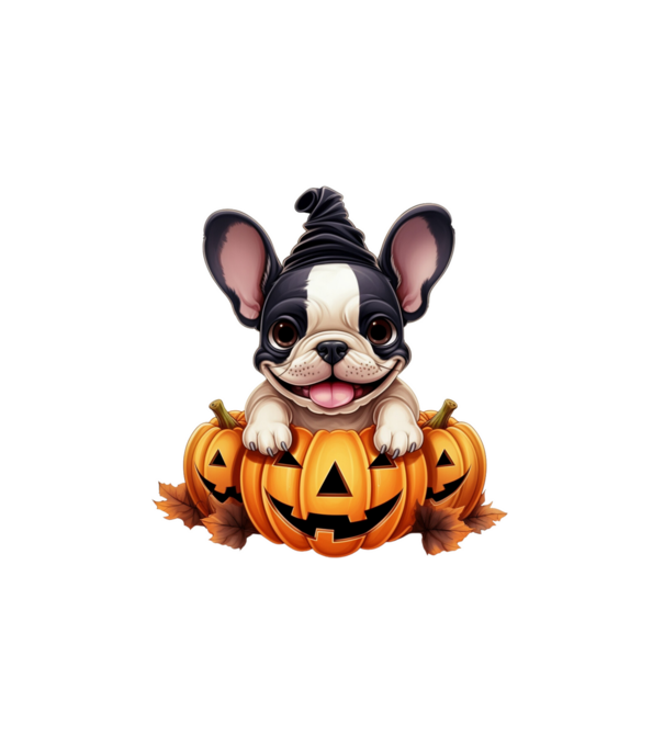 Halloween Boston terrier módra minta fehér pólón