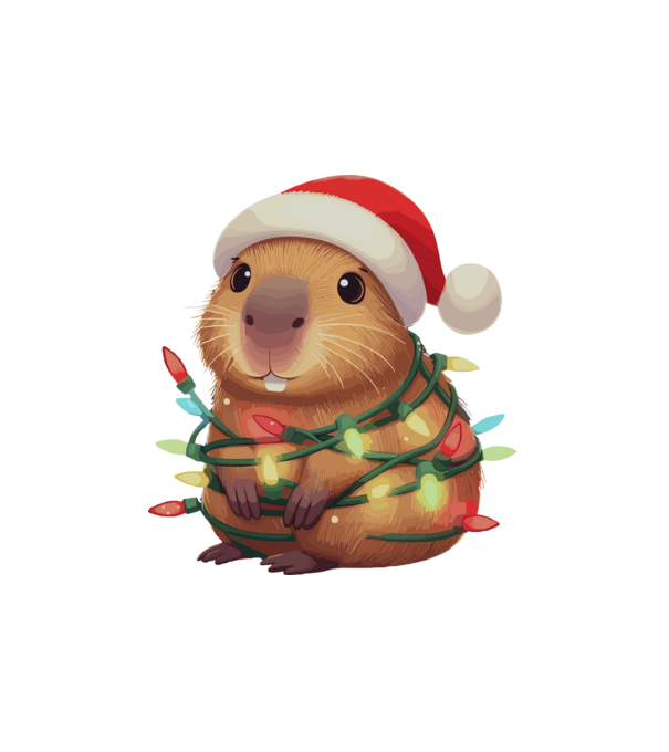 Karácsonyi Capybara minta fehér pólón