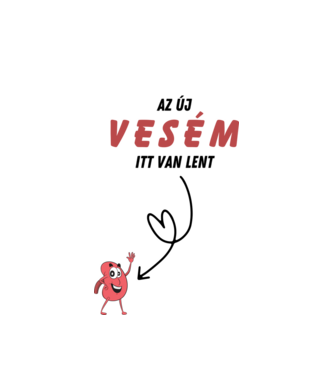 Az új vesém itt van lent (jobb oldal) minta fehér pólón