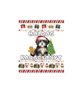 Boldog karácsonyt csúnya pulcsi kutyával minta fehér pólón