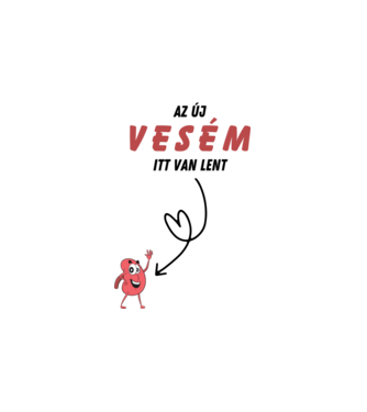 Az új vesém itt van lent (jobb oldal) minta fehér pólón