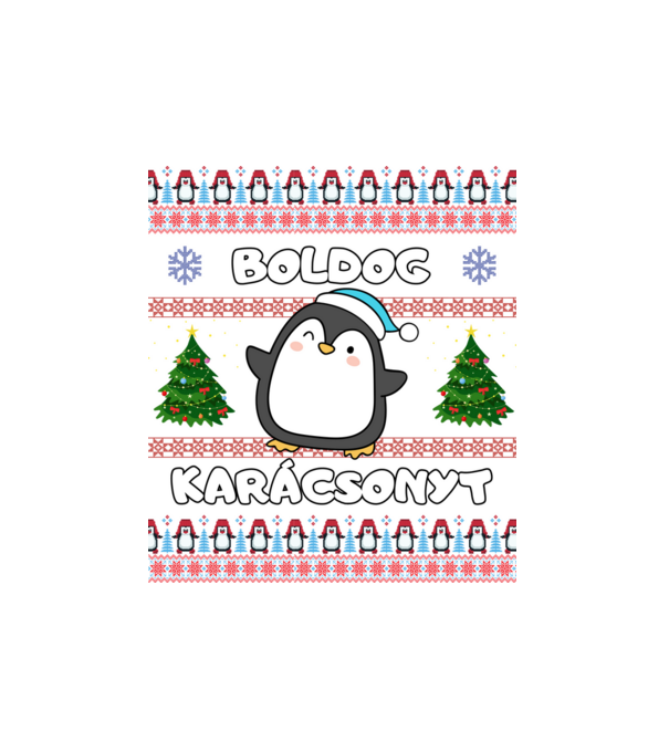 Boldog karácsonyt csúnya pulcsi pingvinnel minta fehér pólón
