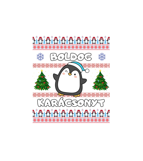 Boldog karácsonyt csúnya pulcsi pingvinnel minta fehér pólón