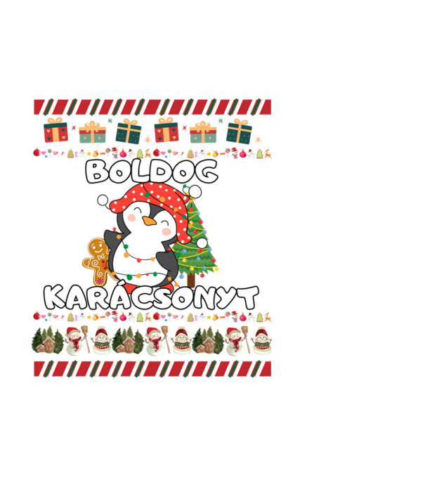 Boldog karácsonyt csúnya pulcsi pingvinnel minta fehér pólón