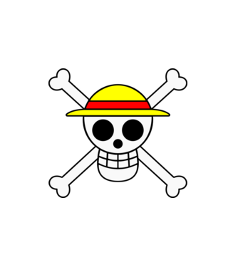 One Piece - Luffy szalmakalapos halálfej minta fehér pólón