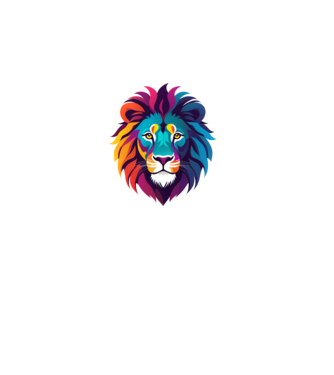 Színes festett oroszlán fej. minta szürke pólón
