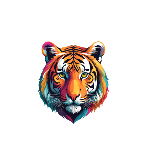 Színes festett tigris fej. minta fehér pólón
