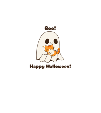 Happy Halloween cuki szellem cicával minta világos rózsaszín pólón