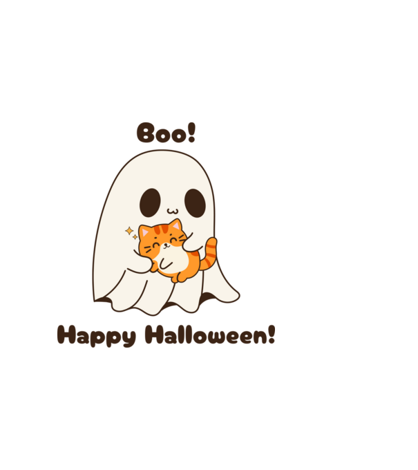 Happy Halloween cuki szellem cicával minta fehér pólón