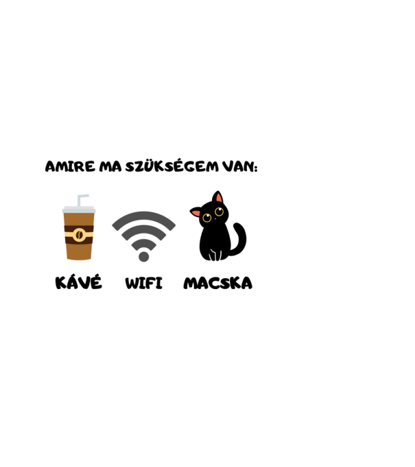 Amire ma szükségem van: kávé, wifi, macska minta világoskék pólón