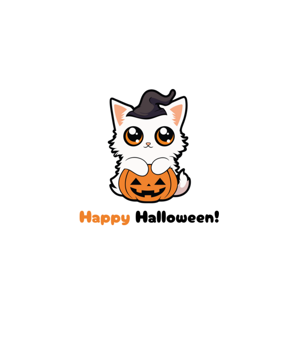 Happy Halloween boszi cica tökkel minta fehér pólón