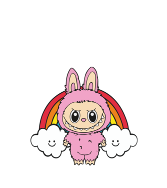 pink labubu minta fehér pólón