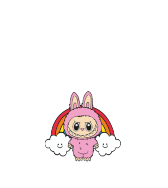 pink labubu minta fehér pólón