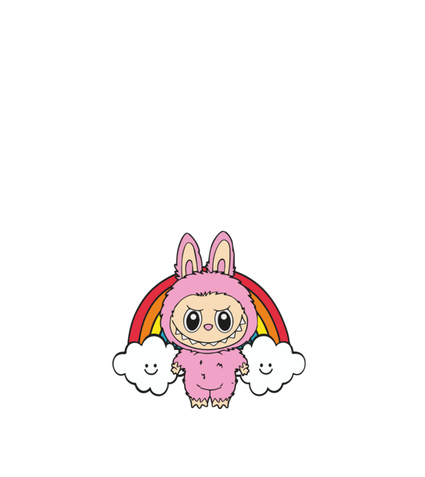 pink labubu minta fehér pólón