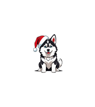 Aranyos Husky mikulás sapkában minta homokszín pólón