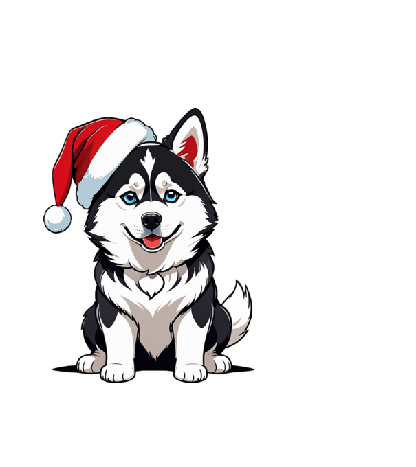 Aranyos Husky mikulás sapkában minta fehér pólón