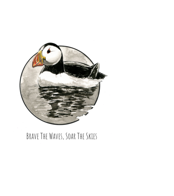 Puffin - Brave The Waves, Soar The Skies minta fehér pólón