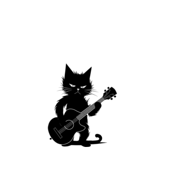 rocker cat, guitar cat  minta fehér pólón