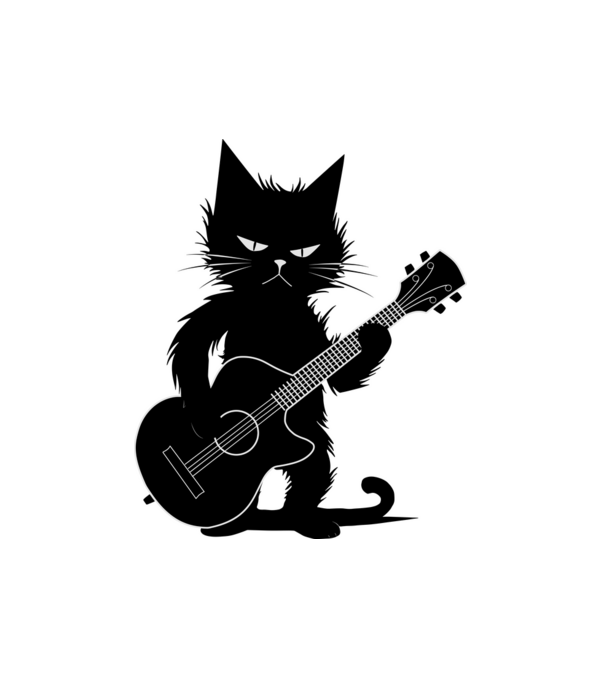 rocker cat, guitar cat minta fehér pólón