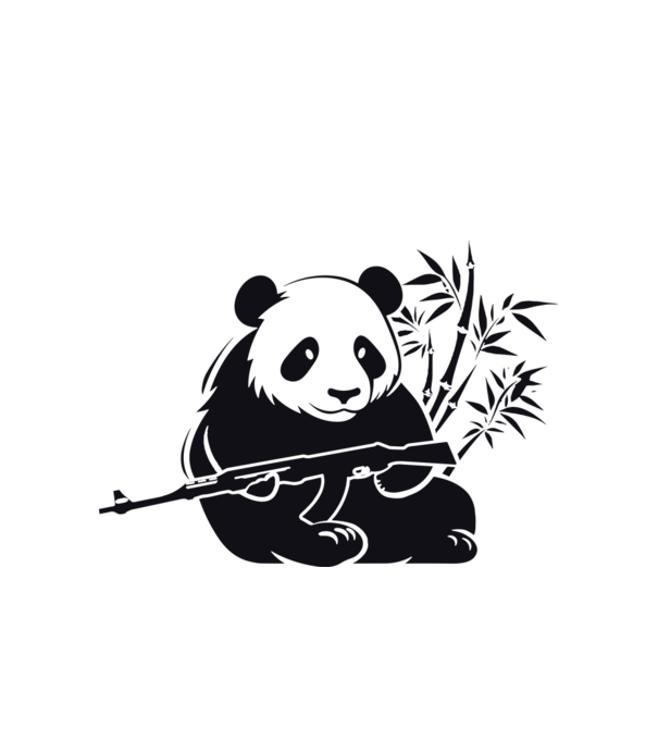 panda gun, panda fegyverrel minta fehér pólón