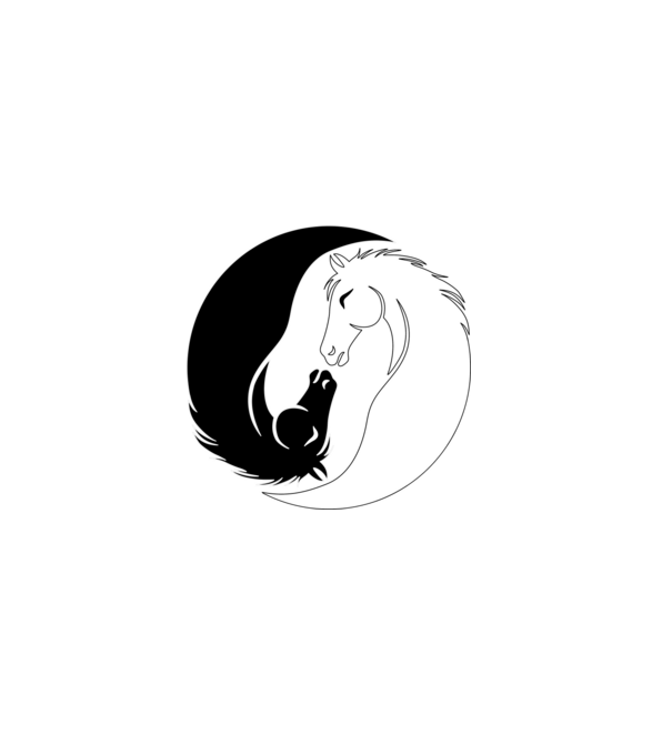 ying yang ló minta fehér pólón