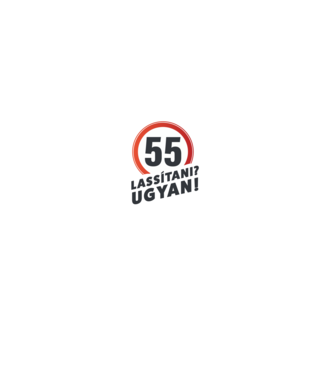 55-ös tábla: lassítani? - fehér minta farmerkék pólón