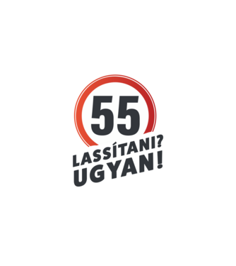 55-ös tábla: lassítani? - fehér minta fehér pólón