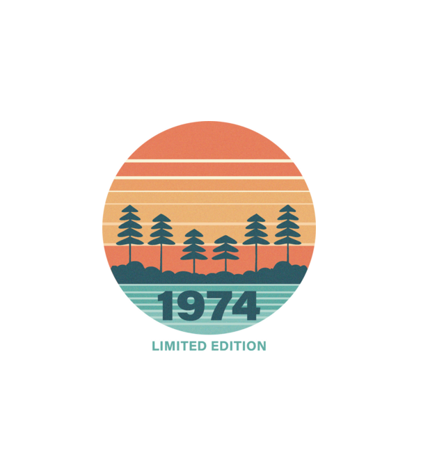 1974 - Limited edition - fák, naplemente minta fehér pólón