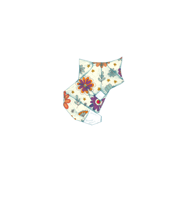 Krémszínű origami kisróka minta fehér/piros pólón