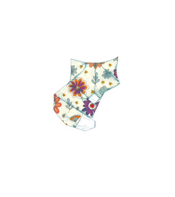Krémszínű origami kisróka minta fehér pólón