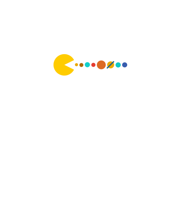 Pacman felfalja a naprendszert minta fekete pólón