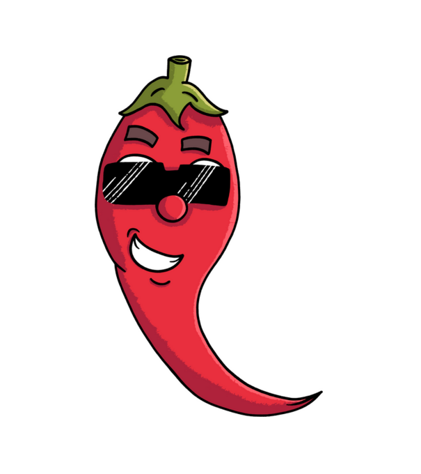 Laza napszemüveges chili minta fehér pólón