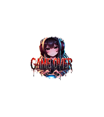 Game Over – Dühös Gamer Lány Anime Stílusban minta fekete pólón