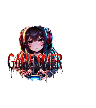 Game Over – Dühös Gamer Lány Anime Stílusban minta fekete pólón