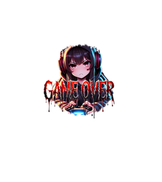 Game Over – Dühös Gamer Lány Anime Stílusban minta fekete pólón