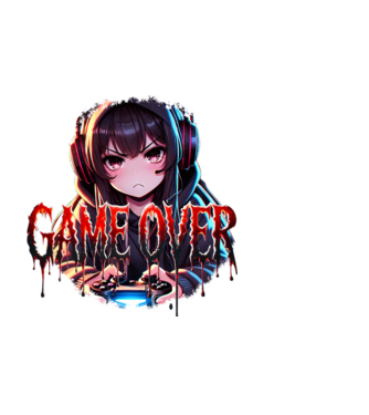 Game Over – Dühös Gamer Lány Anime Stílusban minta fekete pólón