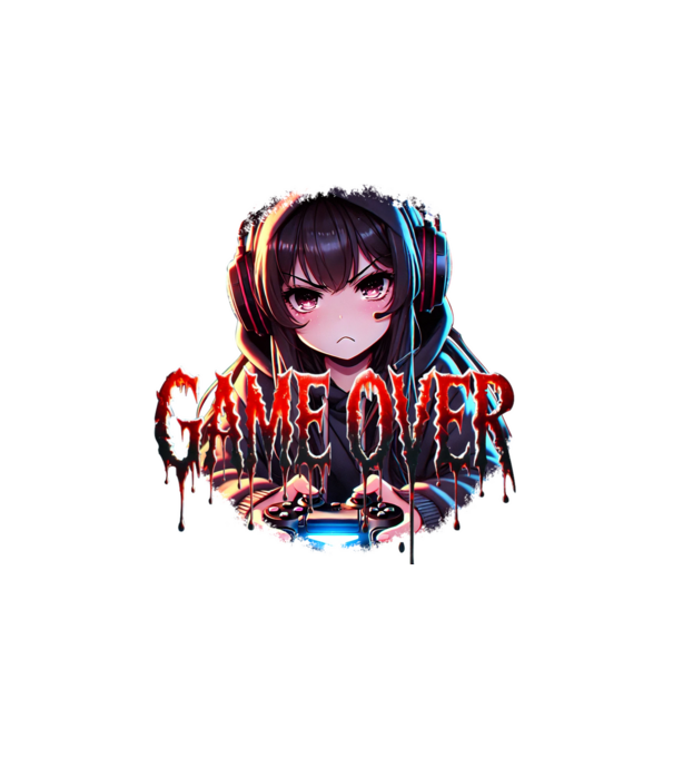 Game Over – Dühös Gamer Lány Anime Stílusban minta fehér pólón