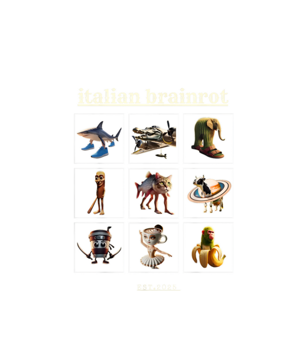 Italian Brainrot karakterek minta fehér pólón