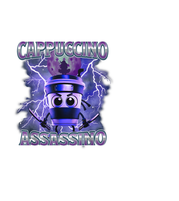 Lila Cappuccino Assassino minta fehér pólón