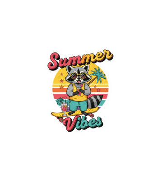 Vintage mosómedve 'Summer vibes' felirattal minta fehér pólón