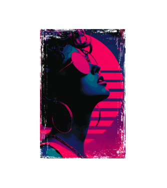 Retro neon poszter - Női portré minta fehér pólón