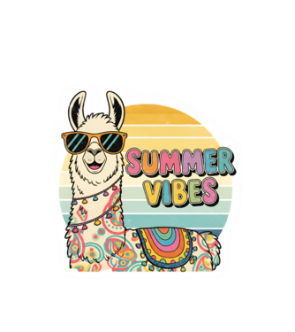 Vintage láma 'Summer Vibes' felirattal minta fehér pólón