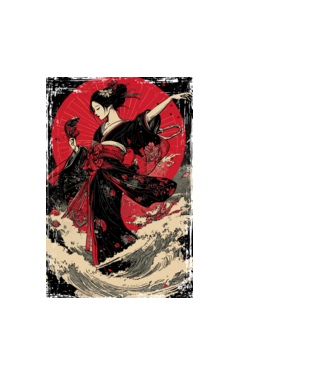 Japán stílusú illusztráció - Gésa minta fehér pólón