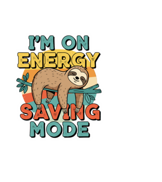 Vintage lajhár 'I'm on energy saving mode' felirattal minta világoskék pólón