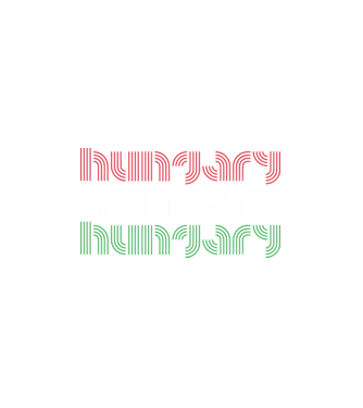 Modern 'Hungary' felirat a magyar zászló színeiben minta fehér pólón